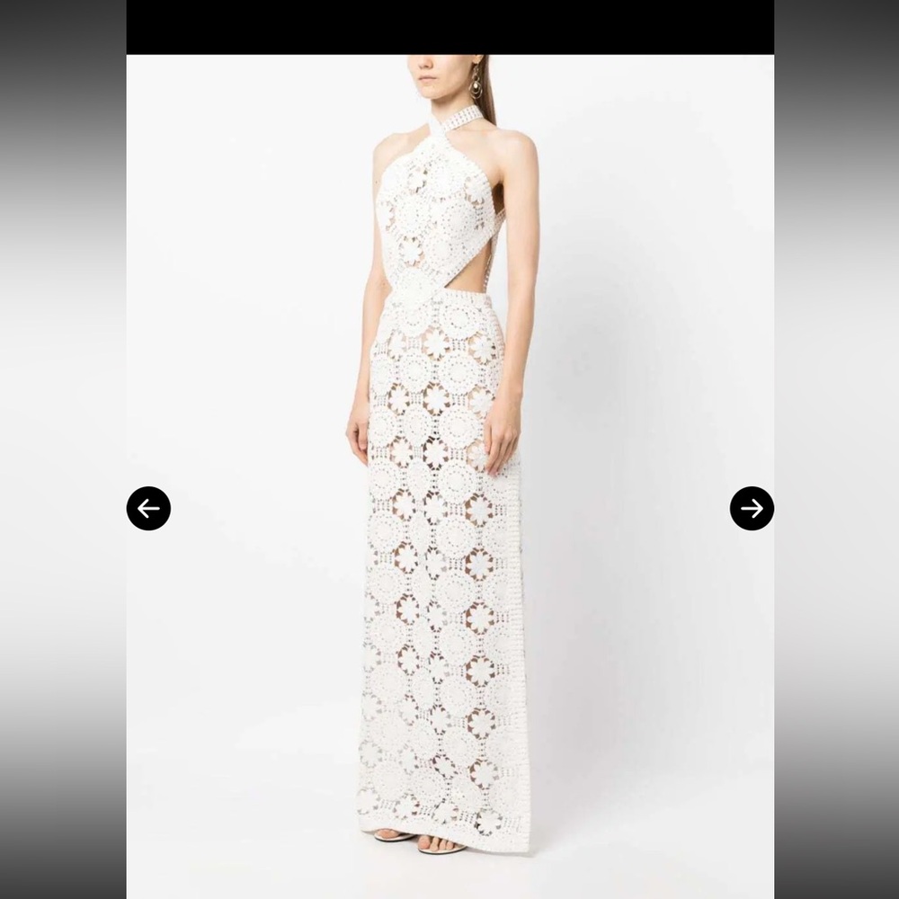 Elie Saab White Crochet One-Shoulder Cutout Gown - Picture 4 of 16